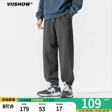 VIISHOW休闲裤男秋季潮牌宽松重磅卫裤美式复古斜纹直筒运动裤子图片