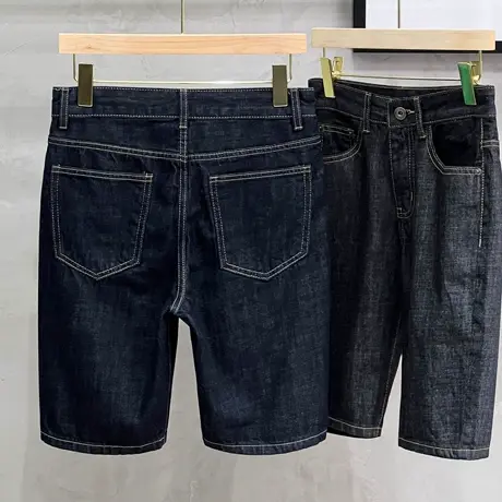 水洗丹宁夏季新款蓝色牛仔短裤男士青年百搭纯棉修身五分裤中裤潮商品大图