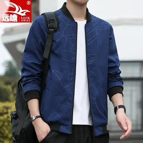 棒球服格子外套男2023年新款春秋季潮牌男士秋装立领夹克休闲上衣商品大图