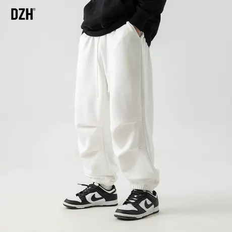 男士白色加绒裤子秋冬款男摇粒绒加厚运动裤2024新款伞兵裤束脚裤商品大图