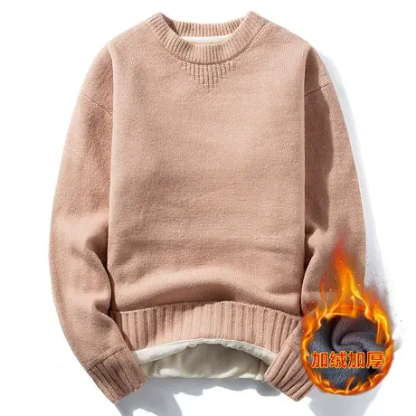青中年男士毛衣秋冬季新款韩版潮流纯色加厚款圆领针织打底衫男装商品大图