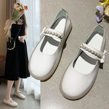 平底串珠女鞋2023新款孕妇珍珠单鞋公主鞋学生豆豆鞋小白护士鞋商品大图