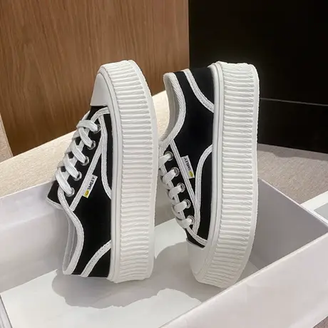 小香风帆布鞋女厚底透气饼干鞋2023春季新款夏款百搭增高松糕小白商品大图