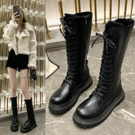 长筒靴女靴子2023秋冬季新款复古长靴显瘦百搭厚底黑色高筒骑士靴图片