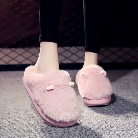 新款棉拖鞋女厚底高跟可爱鹿角毛绒家居室内拖鞋冬天保暖外穿防滑商品大图