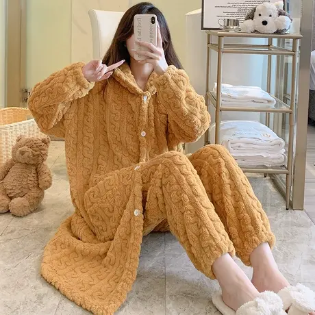 睡袍女冬季长款2023新款珊瑚绒加绒加厚女士睡衣秋冬款法兰绒套装图片