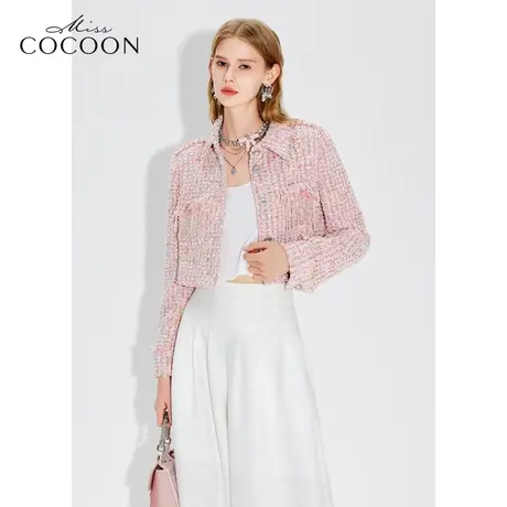 可可尼COCOON2025夏季小香风粉色薄小个子穿搭短款上衣设计感外套商品大图