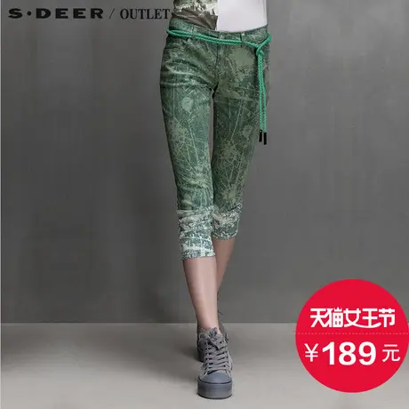 s.deer【上新】圣迪奥女装夏装绿意清新印染中裤S15280714商品大图