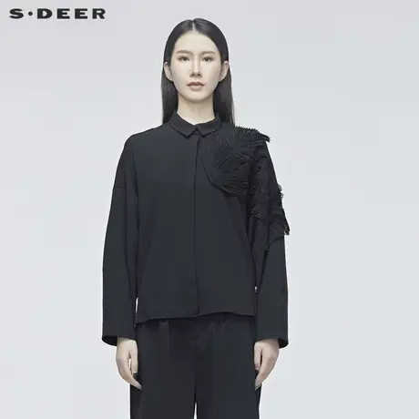 sdeer圣迪奥女装时尚立体绣花收腰衬衫S20180515图片