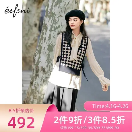 伊芙丽衬衫女春秋新款针织拼接时尚长袖休闲女士上衣1D1930251商品大图
