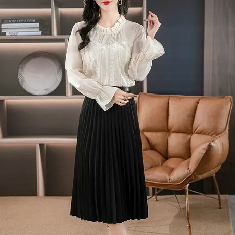 伊自尚2024年新款韩版大码胖mm春季新品洋气甜美显瘦百搭衬衫上衣图片