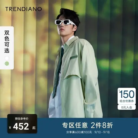 TRENDIANO官方春夏潮牌男士宽松字母刺绣长袖白衬衫休闲上衣高端商品大图