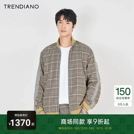 TRENDIANO官方2023新款秋季复古摩登格子提花立领廓形外套潮男商品大图