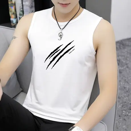 莫代尔背心男潮篮球跨栏健身运动坎肩男夏季薄款冰丝无袖t恤宽肩商品大图