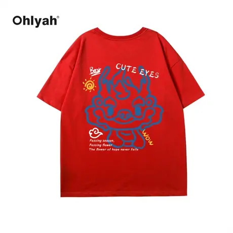 Ohlyah短袖T恤2024本命年龙图案男女无性别衣服红色纯棉宽松情侣商品大图