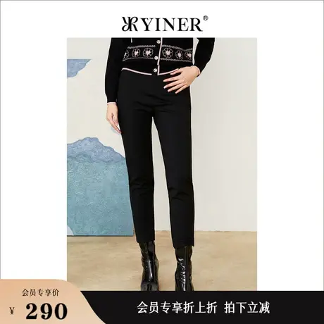 Goodland美地女装秋季九分休闲裤高腰显瘦铅笔裤商品大图