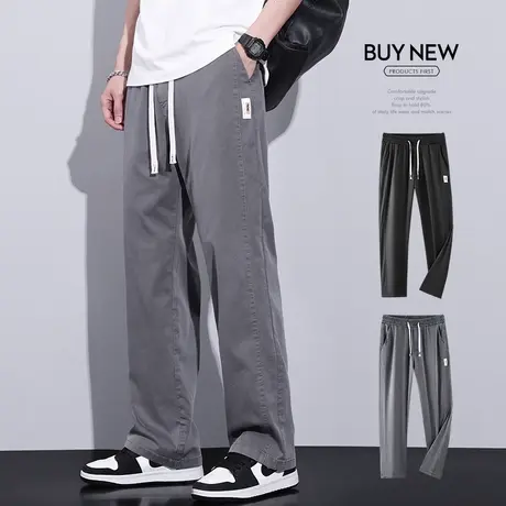 夏装美式高街男生运动冰丝阔腿夏季薄款休闲裤男士男裤子宽松紧腰商品大图
