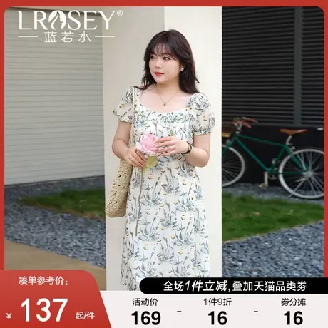大码女装胖MM2024夏新款方领气质碎花裙显瘦遮肚高级感雪纺连衣裙图片