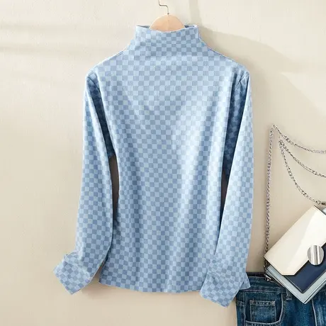 真维斯Z+女装 半高领打底衫秋冬内搭棋盘格长袖T恤显瘦百搭上衣X图片