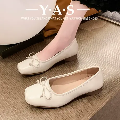 豆豆鞋女2024新款春秋软底方头奶奶鞋平底软皮孕妇妈妈单鞋小皮鞋商品大图