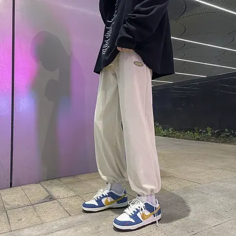 潮牌休闲裤男潮流束腿纯色运动卫裤韩版ins宽松秋冬季百搭长裤子商品大图