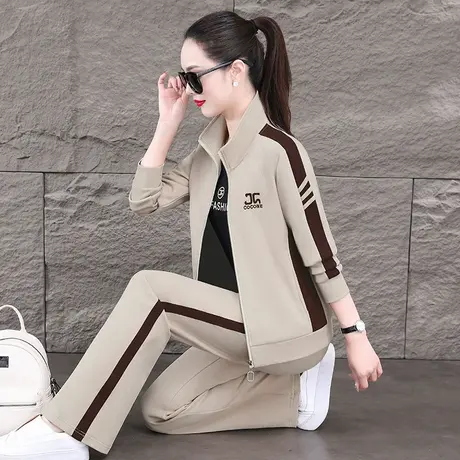 休闲运动服套装女春秋2024年新款时尚立领卫衣外套直筒裤三件套潮图片