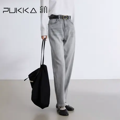 蒲PUKKA 牛仔裤女2024春季新款复古做旧宽松休闲直筒萝卜裤商品大图