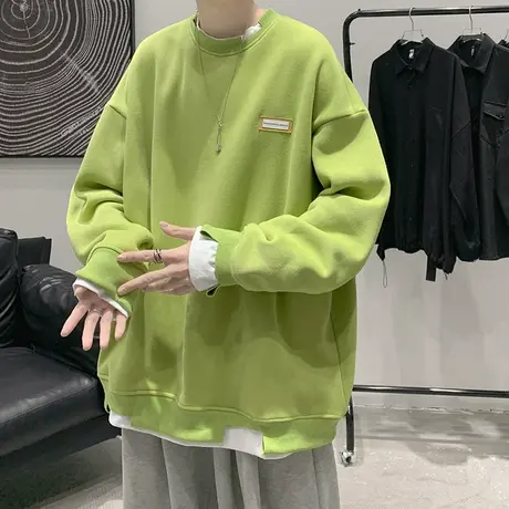 假两件圆领卫衣男潮牌休闲内搭打底衫秋冬装oversize情侣款上衣服商品大图