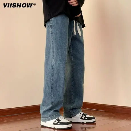 VIISHOW美式牛仔裤男春季2024新款宽松直筒潮牌阔腿高街休闲长裤商品大图