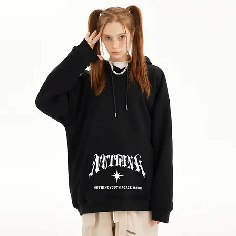 Nuthink美式街头中性风字母连帽卫衣男女同款潮牌大码情侣装冬季商品大图