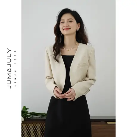 嘉茱莉2025新款黑色V领小西装外套女小个子短款西服外套小众上衣图片