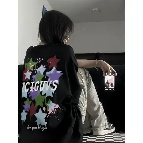 纯棉设计感小众短袖t恤女夏季潮牌新款宽松复古港味chic半袖上衣商品大图