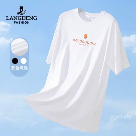 浪登夏季新款短袖T恤男时尚宽松阔版上衣纯棉印花半袖圆领男装商品大图