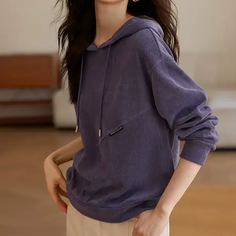 【2月25日春新品】设计感宽松连帽卫衣洋气休闲时尚百搭套头上衣图片