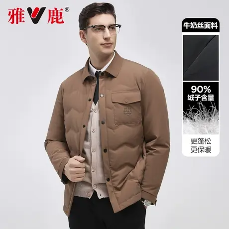 雅鹿羽绒服男轻薄保暖外套牛奶丝短款翻领2024新款中老年爸爸冬装商品大图