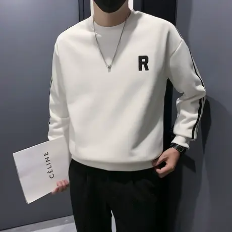 卫衣男春季2024潮牌条纹拼接设计上衣ins休闲痞帅圆领长袖T恤春款商品大图