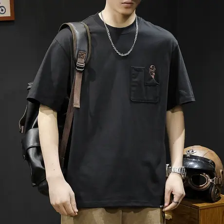 贴袋短袖t恤男士宽松大码潮牌夏季2024新款衣服男款纯棉男装体恤商品大图