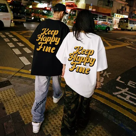 加肥加大情侣t恤一男一女2023新款短袖国潮大码情侣装半袖夏季潮图片