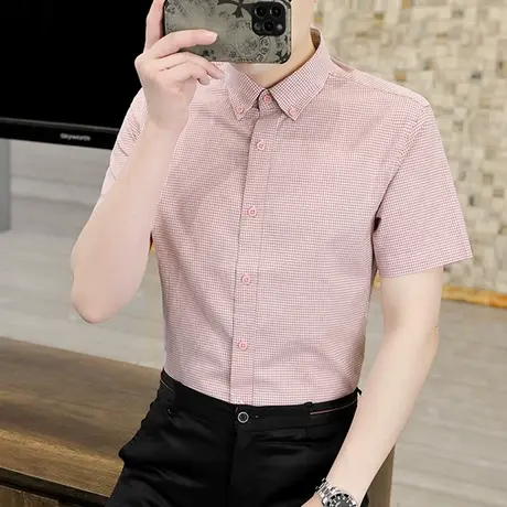 纯棉短袖衬衫男士夏季薄款韩版潮流商务衬衣休闲寸衫百搭男装上衣商品大图