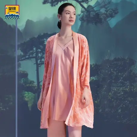 爱慕皇锦烂花丝绒女士开襟睡袍家居服-霓裳系列HJ21440图片