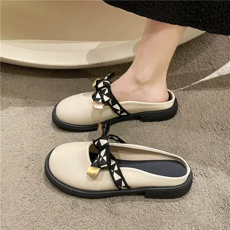 包头半拖鞋女2024夏外穿时尚网红蝴蝶结圆头平底无后跟懒人凉拖鞋商品大图