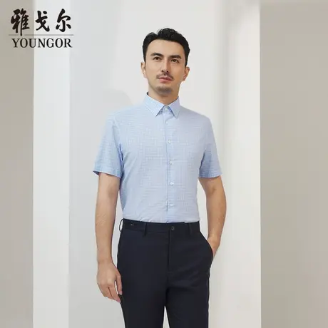 雅戈尔 商场同款男浅蓝格子DP系列短袖衬衫YSTP180573IBA商品大图
