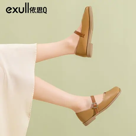 依思q奶奶鞋女2023年新款秋款小皮鞋软皮软底舒适方头玛丽珍女鞋商品大图