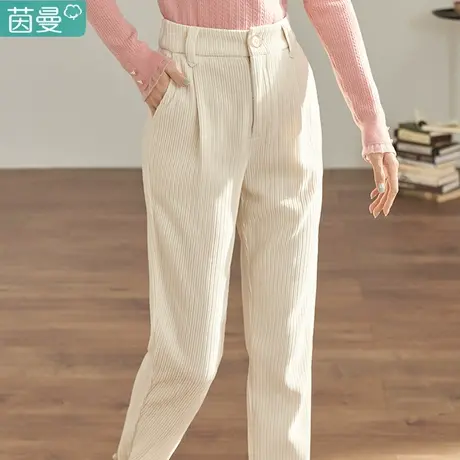 茵曼官方旗舰店女装2024春新款高腰束脚橡筋弹力休闲长裤直筒裤图片