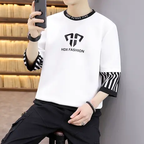 男士长袖T恤春夏季卫衣7七分袖中袖短袖体恤卫衣秋衣潮上衣服男装商品大图