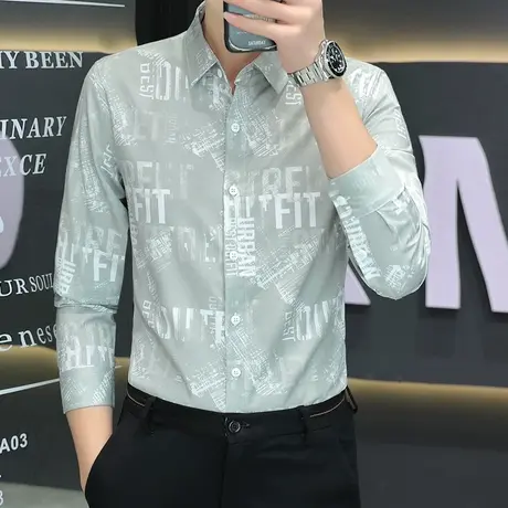 长袖衬衫男春秋季韩版帅气潮流休闲高端印花高级感男士时尚衬衣商品大图