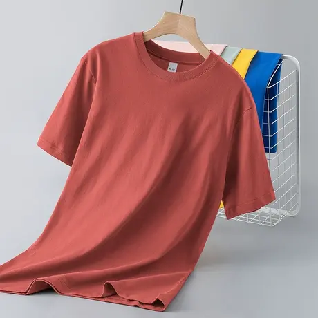 纯棉t恤男士短袖2023新款夏季宽松圆领纯色上衣服全棉半袖体恤衫商品大图