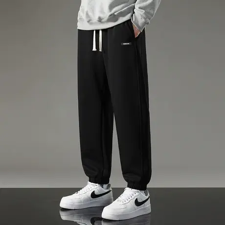 休闲长裤子男秋冬款宽松潮流百搭黑色运动裤九分小脚束脚加绒卫裤商品大图