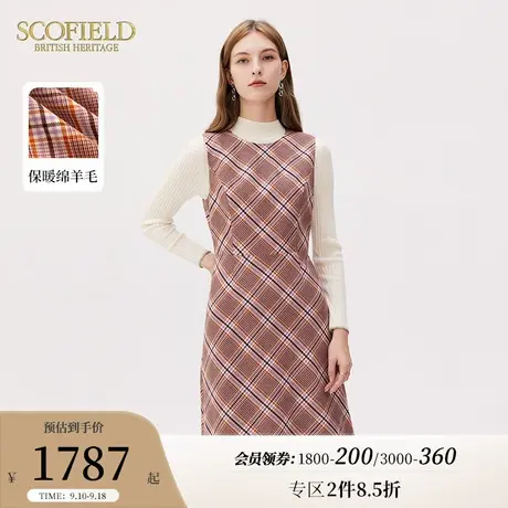 【含羊毛】Scofield时尚无袖A字连衣裙英伦格子复古女装秋季新品图片