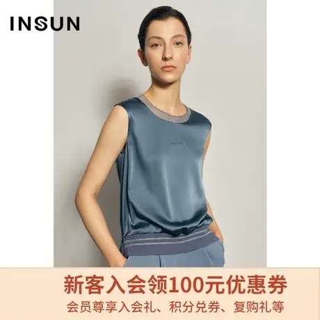 恩裳夏季时尚字母绣花垂感宽松休闲无袖雪纺衫上衣女图片